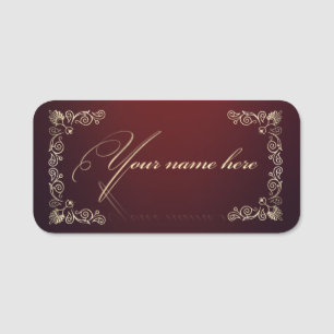 Etiqueta para nombre clásica con decoración dorada name tag