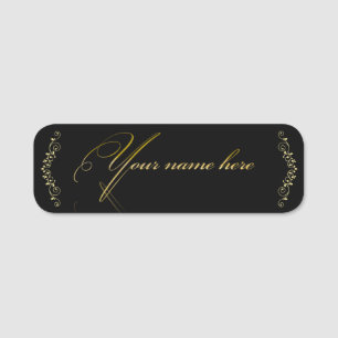 Etiqueta para nombre clásica con decoración dorada name tag