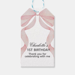 etiqueta para regalo Pink Bow 1st Birthday Gift Tags