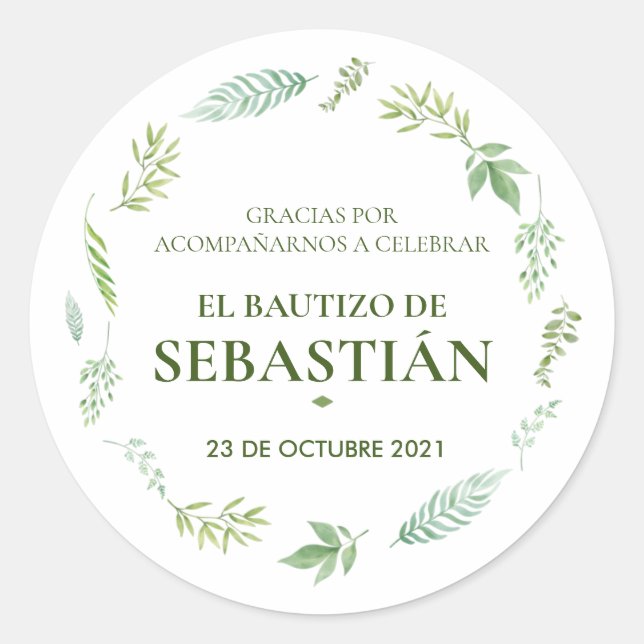 Etiquetas de agradecimiento para bautizo classic round sticker (Front)