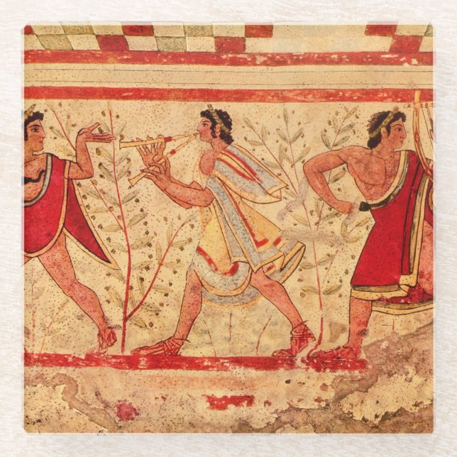 Etruscan musicians glass coaster (Front)