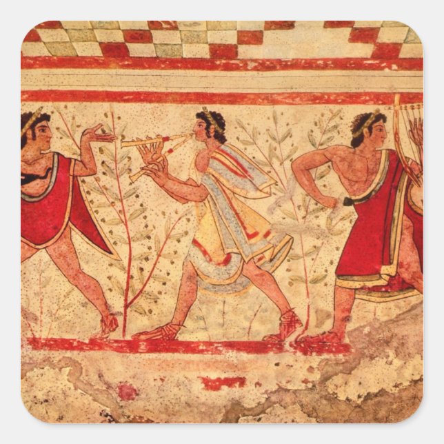Etruscan musicians square sticker (Front)