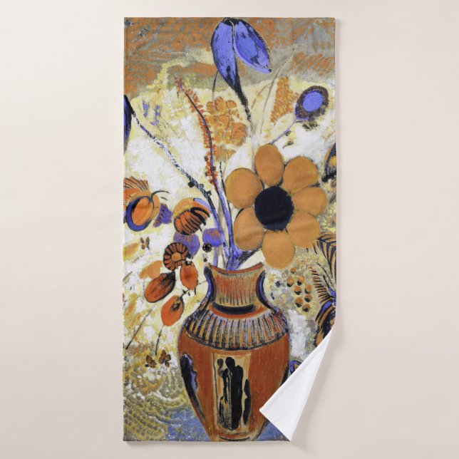 Etruscan Vase with Flowers, Redon Bath Towel (Bath Towel)