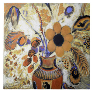 Etruscan Vase with Flowers, Redon Ceramic Tile