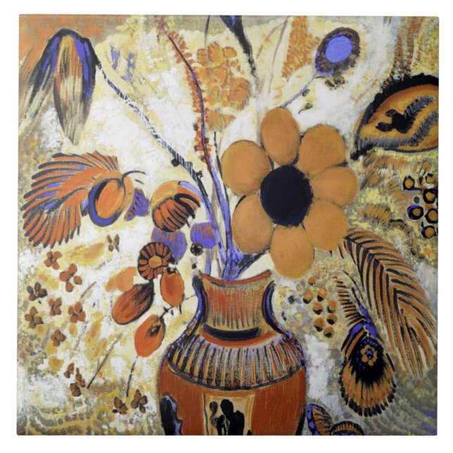 Etruscan Vase with Flowers, Redon Ceramic Tile (Front)