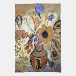 Etruscan Vase with Flowers, Redon Tea Towel