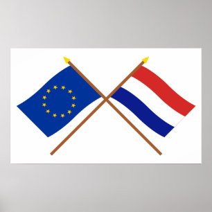 EU and Netherlands Crossed Flags Poster