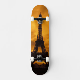EU, France, Paris. Eiffel Tower. Skateboard