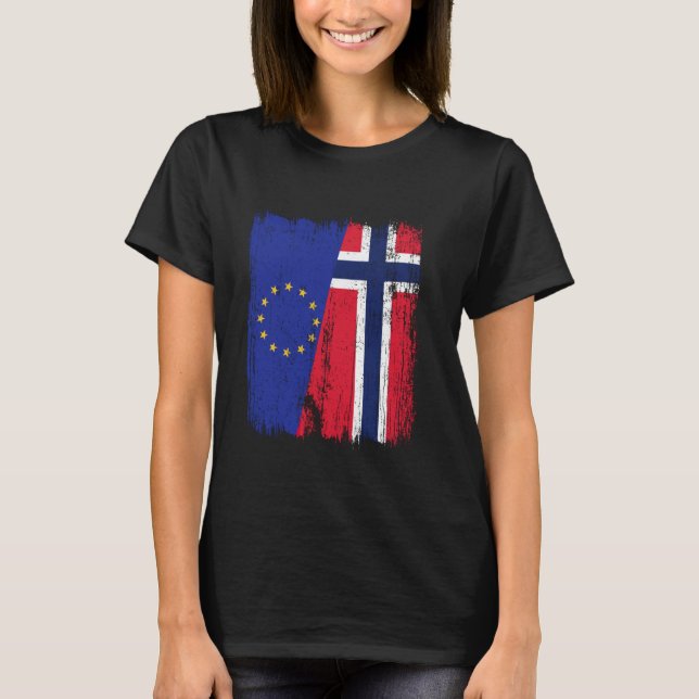EU Norway Half Flag European Union Norwegian Ances T-Shirt (Front)