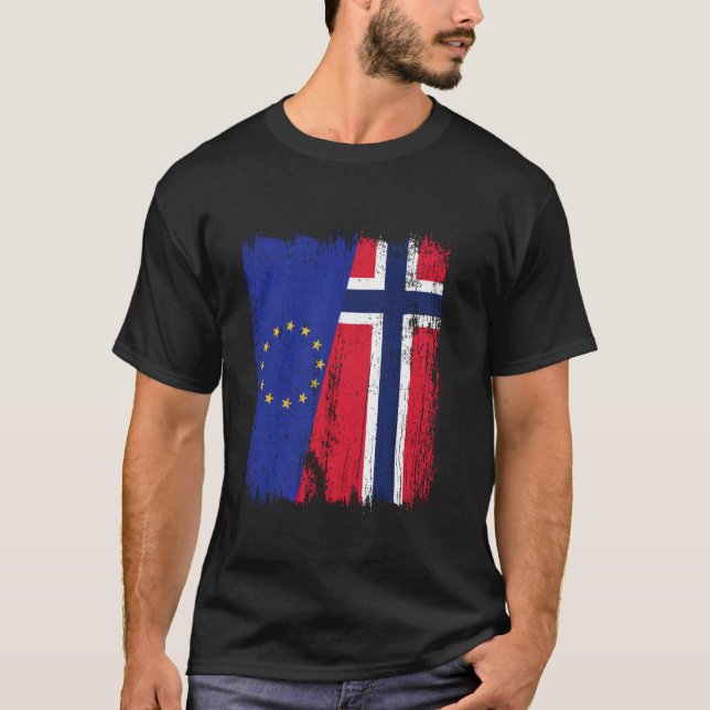 EU Norway Half Flag European Union Norwegian Ances T-Shirt (Front)