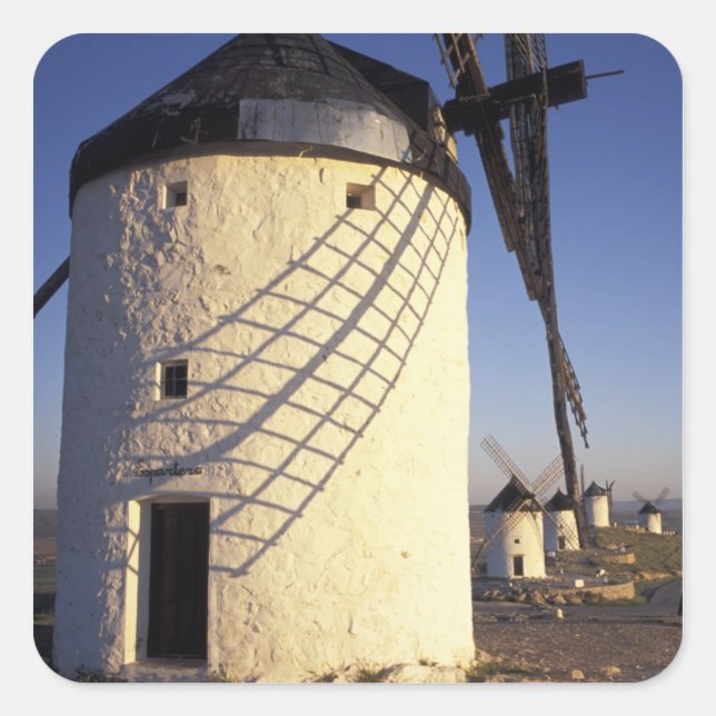 EU, Spain, Consuegro, La Mancha. Windmills and Square Sticker (Front)