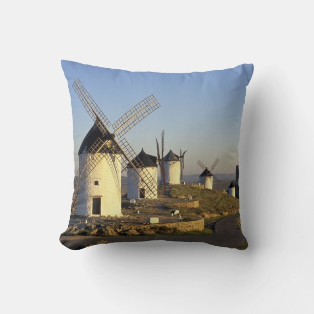 EU, Spain, La Mancha, Consuegra. Windmills and Cushion (Front)