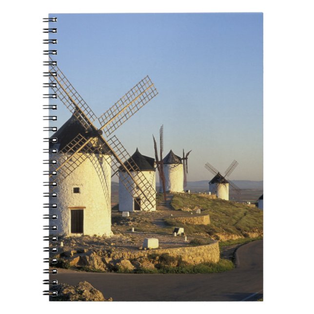 EU, Spain, La Mancha, Consuegra. Windmills and Notebook (Front)