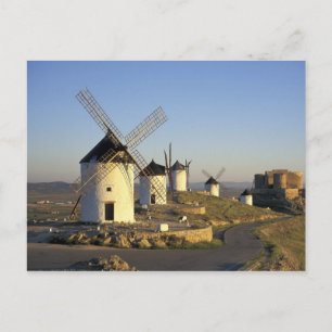 EU, Spain, La Mancha, Consuegra. Windmills and Postcard