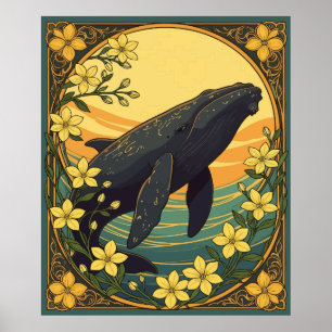 Eubalaena glacialis And Yellow Jasmine Flowers Poster