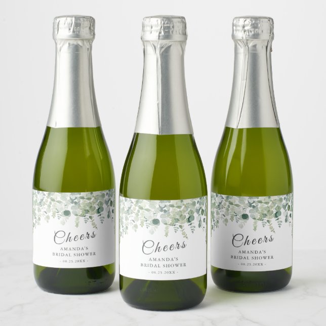 Eucaliptus Greenery Cheers  Bridal Shower Sparkling Wine Label (Bottles)