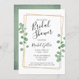 Eucalyptis w/ Gold Frame Bridal Shower Invitation