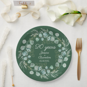 Eucalyptus 20th Emerald Wedding Anniversary  Paper Plate