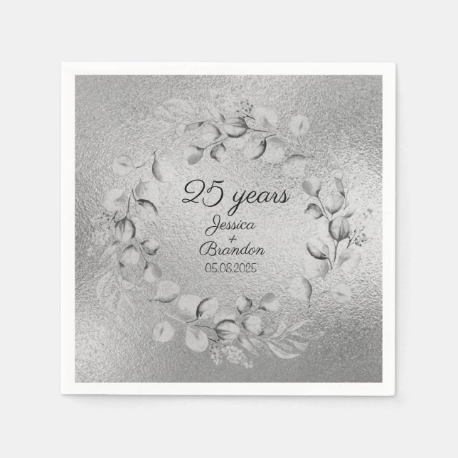 Eucalyptus 25th Silver Wedding Anniversary  Napkin (Front)