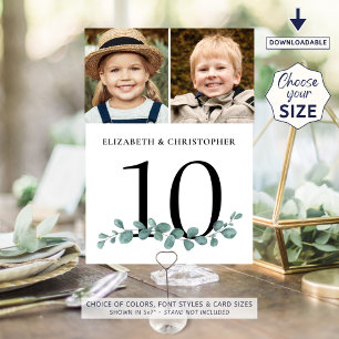 Eucalyptus 2 Photo Wedding Table Number Sign