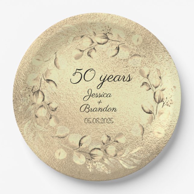 Eucalyptus 50th Golden Wedding Anniversary  Paper Plate (Front)