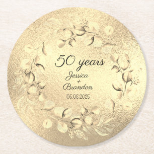 Eucalyptus 50th Golden Wedding Anniversary Round Paper Coaster