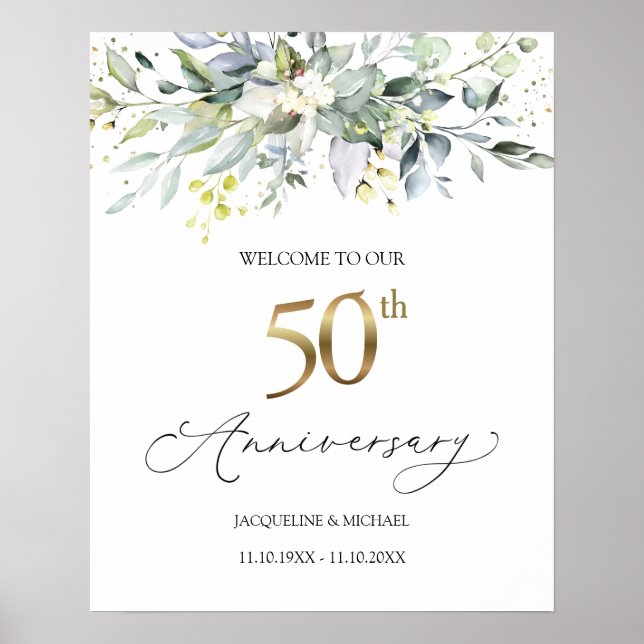 Eucalyptus 50th Wedding Anniversary Welcome Sign (Front)
