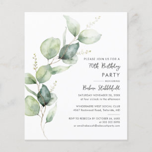 Eucalyptus 70th Birthday Party Budget Invitation