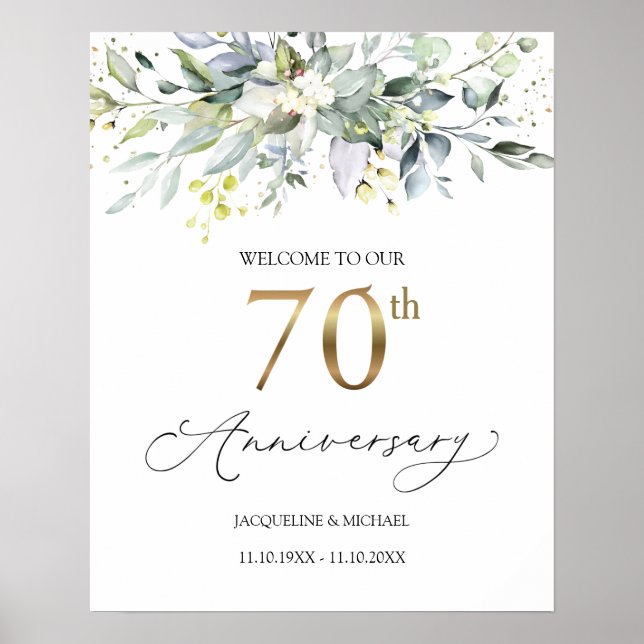 Eucalyptus 70th Wedding Anniversary Welcome Sign (Front)