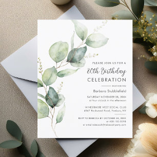 Eucalyptus 80th Birthday Party Invitation