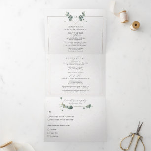 Eucalyptus All in one Monogram Wedding Tri-Fold Invitation