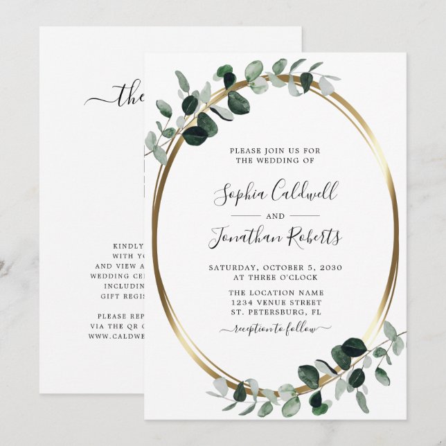 Eucalyptus All in One QR Code RSVP Wedding Invitation (Front/Back)