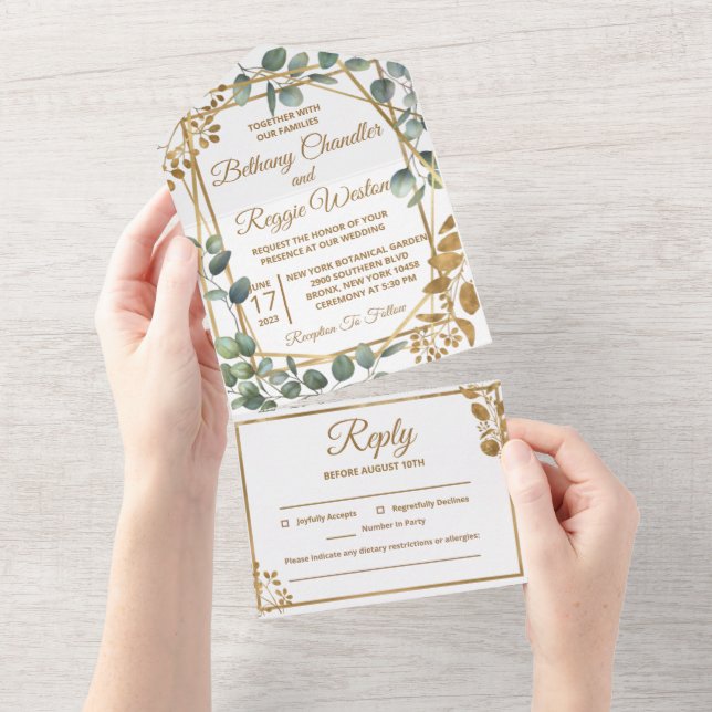 Eucalyptus All in One Wedding Invitations (Tearaway)