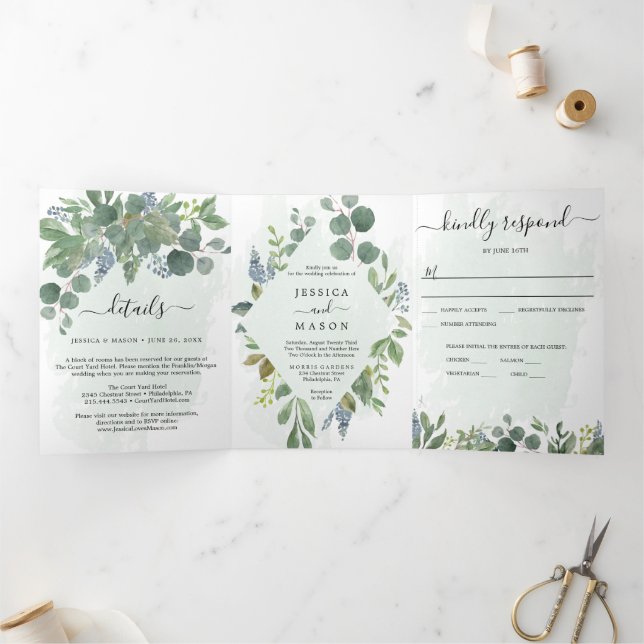 Eucalyptus All-in-one Wedding Invitations (Inside)