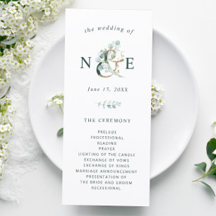 Eucalyptus Ampersand Gold Green Wedding Program