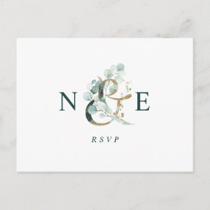 Eucalyptus Ampersand Gold Green Weddingn RSVP Postcard