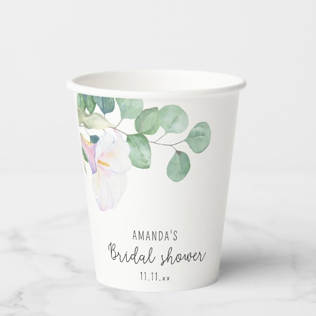 Eucalyptus and calla flower - bridal shower  paper cups (Front)
