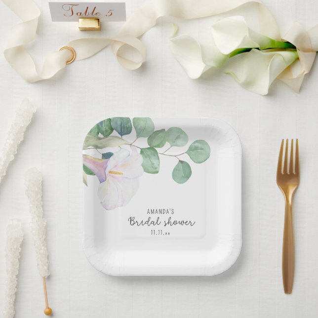 Eucalyptus and calla flower - bridal shower  paper plate (Wedding)