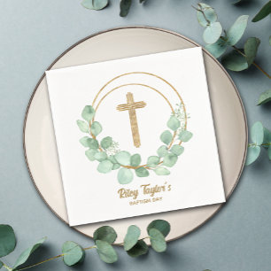 Eucalyptus and Cross Baptism Napkin