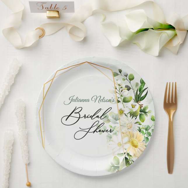 Eucalyptus and daisies Paper Plate (Wedding)
