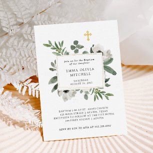 Eucalyptus and Elegant White Flowers   Baptism Invitation