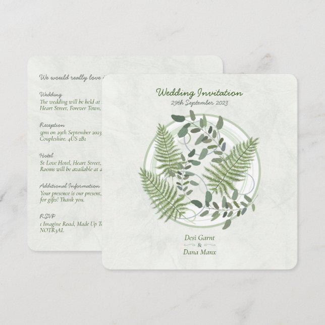 Eucalyptus and Fern Rings Wedding Invitation (Front/Back)