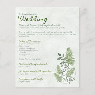 Eucalyptus and Fern Rings Wedding Programme