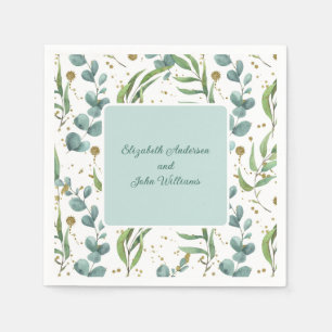 Eucalyptus And Gold Couple Wedding Napkin