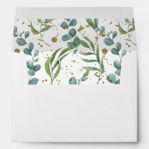 Eucalyptus And Gold Glitter Inside Elegant Envelope