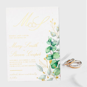 Eucalyptus and gold Wedding Foil Invitation