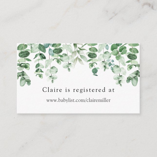 Eucalyptus and Greenery Baby Shower Registry Enclosure Card (Front)