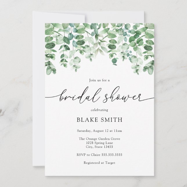 Eucalyptus and Greenery Bridal Shower Invitation (Front)