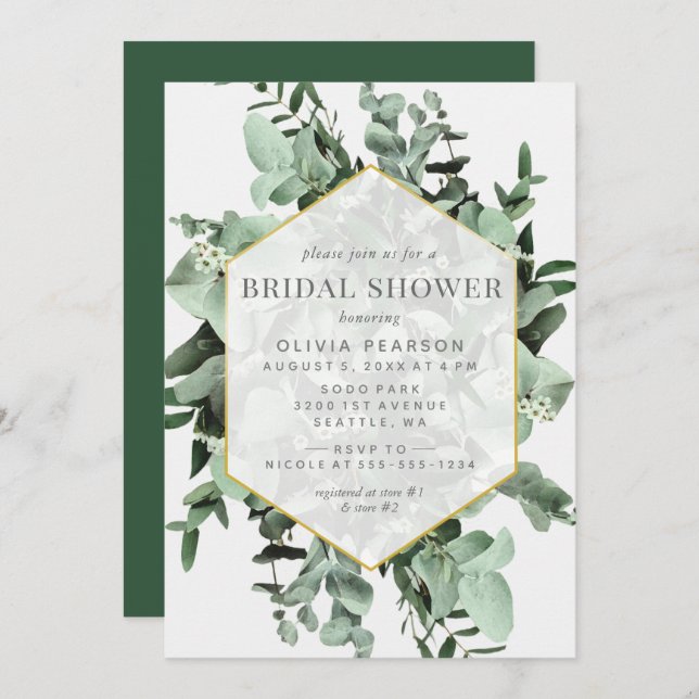 Eucalyptus and Greenery Watercolor Bridal Shower Invitation (Front/Back)