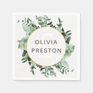 Eucalyptus and Greenery Watercolor Wedding Napkin